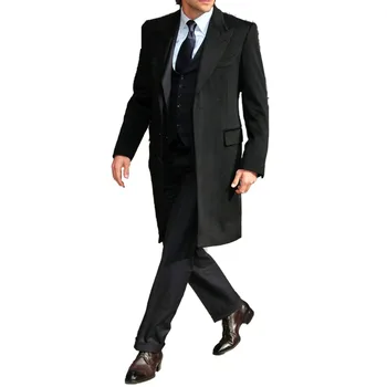 Черное длинное пальто, сшитое на заказ мужское модное длинное пальто 2018, пальто на заказ для джентльмена