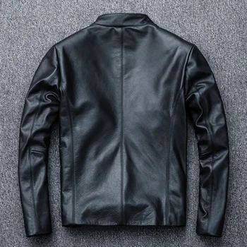 Мужская Кожаная куртка из 100% натуральной воловьей кожи, черное мужское Деловое повседневное мужское пальто, Осенне-весенняя одежда FCY313