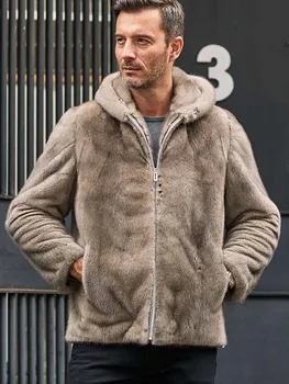 Новая мужская норковая шуба, зимняя куртка, Короткое кожаное пальто с капюшоном, теплая верхняя одежда