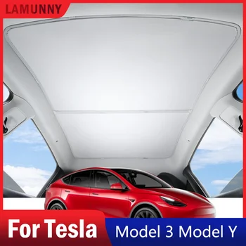 Для Tesla Модель Y 3 Стеклянная крыша Солнцезащитный козырек Выдвижной солнцезащитный козырек Теплоизоляция Окна на крыше Защита от солнца Серый Черный