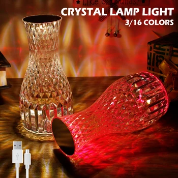 Светодиодные хрустальные лампы Rose Diamond 16 цветов, Настольная лампа, Прохладная лампа, Перезаряжаемая прикроватная лампа с дистанционным управлением, танцующие огни