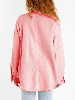 Женская Потертая Джинсовая куртка ZZLBUF Оверсайз, украшенная стразами и бахромой по низу - Модная Уличная одежда для
