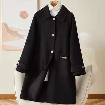 Новое двустороннее кашемировое пальто, Женские однобортные ветровки, Осень-зима, двустороннее шерстяное пальто, Темпераментное шерстяное пальто