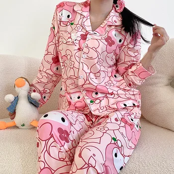 Пижама Melody, Женская Летняя Хлопковая Пижама с длинными рукавами, Милая Женская Весенне-осенняя домашняя одежда Sanrio, Красные ветровые костюмы, Праздничные подарки