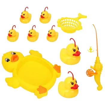 Водные Игрушки для купания малышей, игра в рыбалку, Детская Уточка, набор из 1 удочки и 7 резиновых Уточек для детей, девочек и мальчиков на открытом воздухе