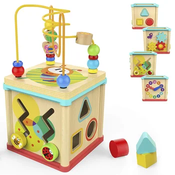 2-6 Лет Деревянная игрушка из разноцветных Бусин, Развивающая головоломка для маленьких Детей, Интеллектуальная игрушка, Многофункциональный Сундук с сокровищами с четырьмя сторонами