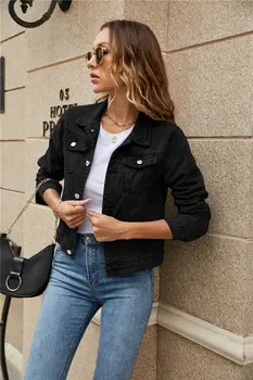 Женская Свободная джинсовая куртка, пальто, Джинсовая повседневная куртка на пуговицах с длинным рукавом и карманами, Куртки для женщин, Нарядная уличная одежда
