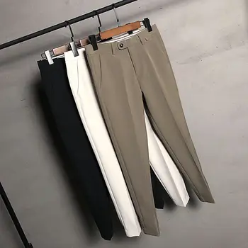 Весенне-летний Повседневный прямой костюм, брюки, Мужские Стрейчевые деловые тонкие брюки длиной до щиколоток, корейские тонкие брюки с эластичной талией, Мужские D11