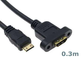 0,3 м Mini HDMI-Совместимый кабель от штекера к HDMI-совместимой Розетке с Отверстиями для крепежных винтов Кабель-адаптер для цифровой камеры