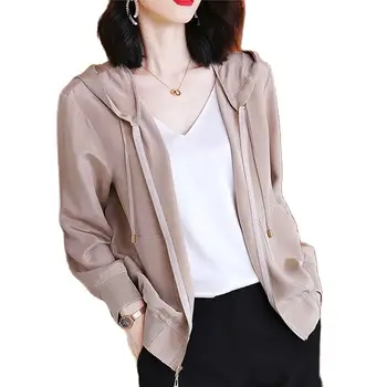 Весенне-летняя Женская куртка 2023, Новое Модное Короткое Женское пальто среднего возраста, Куртка с капюшоном и Карманом, Корейская женская верхняя одежда, Топы E620