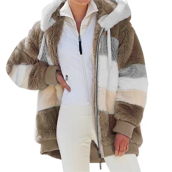 Зимняя Модная Повседневная Сшитая Женская одежда в клетку с капюшоном на молнии, женское пальто, Женское пальто, плюшевая куртка Femme
