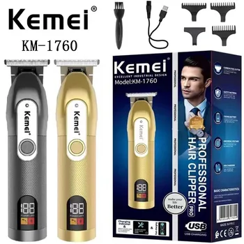 Kemei Km-1760 Перезаряжаемая салонная профессиональная электрическая машинка для стрижки волос с лезвием из нержавеющей стали