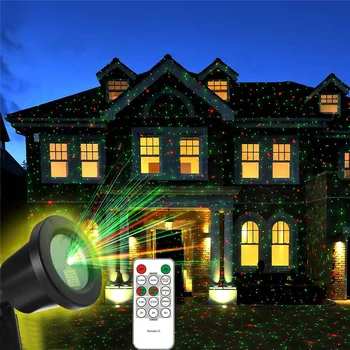Лампа лазерного проектора с Рождественской звездой, красный и зеленый Лазерный проектор, Прожектор для наружного сада, патио, уличный пейзаж, прожектор с пультом дистанционного управления