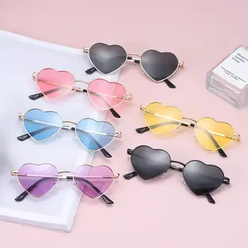 Милые Детские солнцезащитные очки в металлической оправе для девочек, Поляризованные солнцезащитные очки в форме сердца для детей