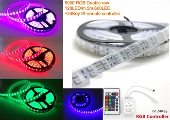 5m 600 LED 5050 SMD 12V водонепроницаемый гибкий свет 120 led/m светодиодная лента красочная полноцветная RGB светодиодная лента IP67 с 24 ключами IR