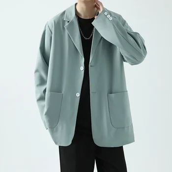 Однотонный Блейзер, мужская модная Светская мужская модельная куртка, Корейский Свободный Повседневный Пиджак, Мужская Офисная официальная куртка M-3XL