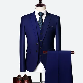 Свадебный костюм для мужчин, классический мужской деловой костюм, комплект из 3 предметов, Новый строгий Облегающий костюм, смокинг, костюм для комнаты