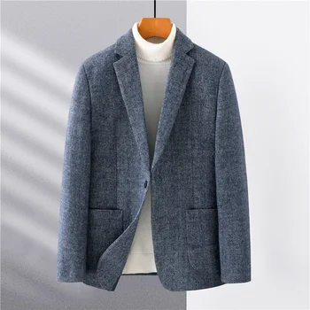 Мужской Элегантный повседневный Классический удобный шерстяной приталенный костюм, пальто 2024 года, осенне-зимние Мужские деловые блейзеры, куртки