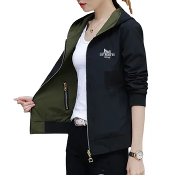 2023 Ветрозащитная Повседневная верхняя одежда на молнии, модная двусторонняя куртка с капюшоном, Женские весенние куртки, двустороннее укороченное пальто, женская куртка