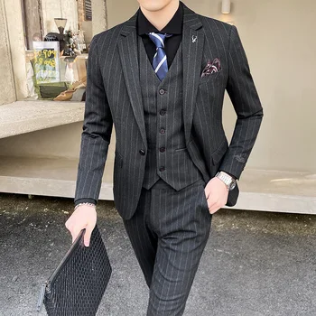 (Блейзер + Жилет + Брюки) Британский Мужской костюм из 3 предметов, приталенный Для вечеринки, Высококачественное Деловое мужское официальное платье на заказ, Куртка, пальто, брюки