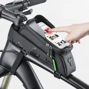 Велосипедная сумка ROCKBROS, передняя телефонная велосипедная сумка для велосипедной трубки, Водонепроницаемая седельная упаковка с сенсорным экраном Для 5,8/6 велосипедных аксессуаров